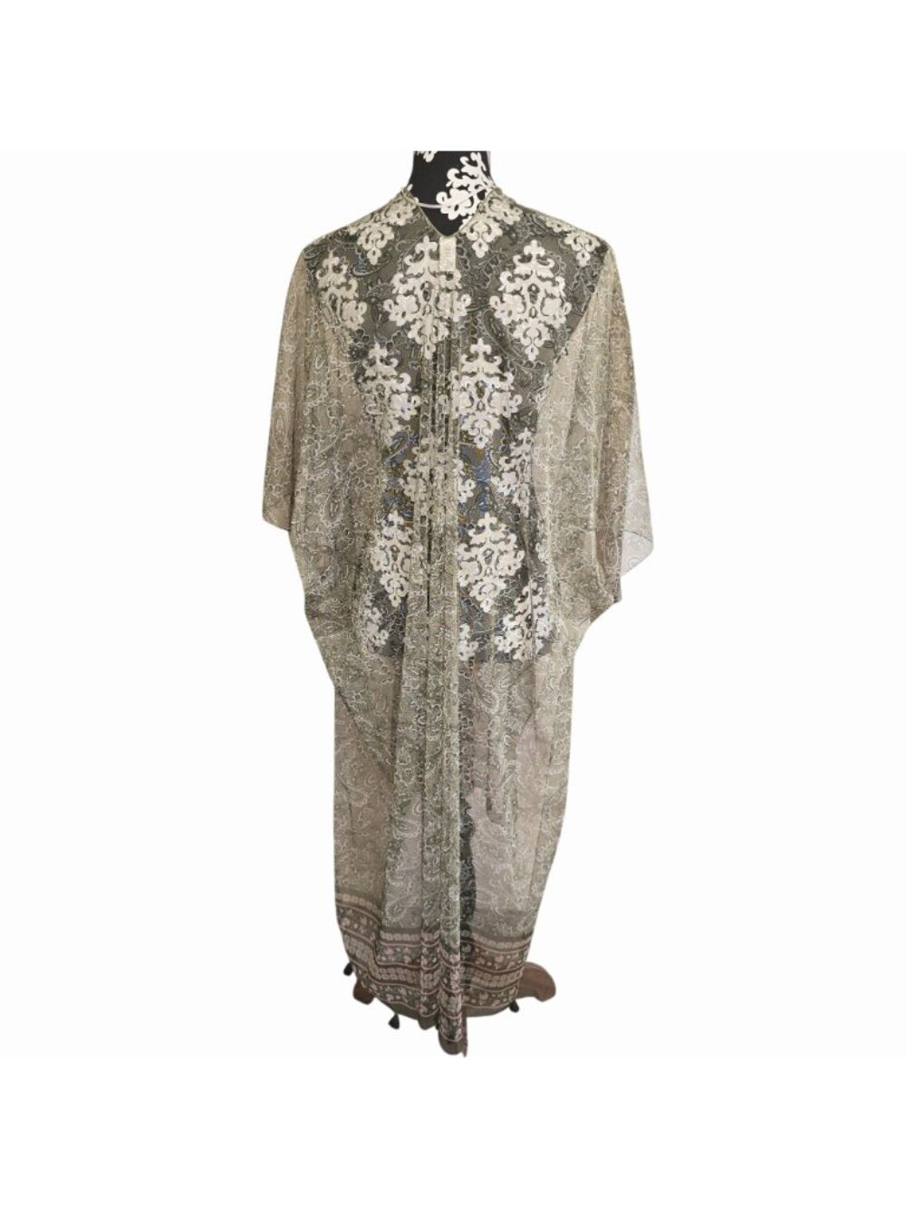 Est 1946 One Size Sheer Floral & Paisley Kimono Beige Lightweight Boho - Picture 2 of 5